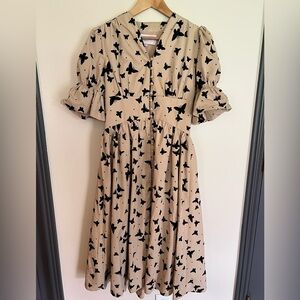 NWT Jessakae Butterfly Kisses Midi Dress Large Button Front Retro Swing Velour